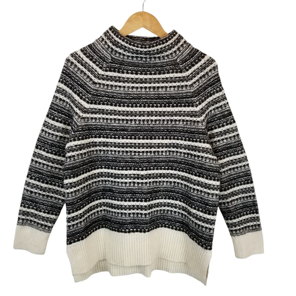 Talbots Women's Long Sleeve Mock Neck Sweater Black White Size Large